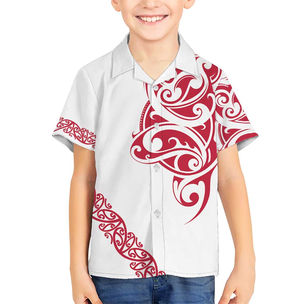 All White Maori Tribal Tattoo Personalised Family Matching Short Sleeve Bodycon Dress and Hawaiian Shirt Classic Red Polynesian Style - Polynesian Pride