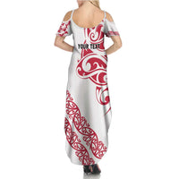 All White Maori Tribal Tattoo Personalised Family Matching Summer Maxi Dress and Hawaiian Shirt Classic Red Polynesian Style - Polynesian Pride