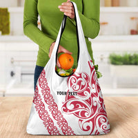 All White Maori Tribal Tattoo Personalised Grocery Bag Classic Red Polynesian Style - Polynesian Pride
