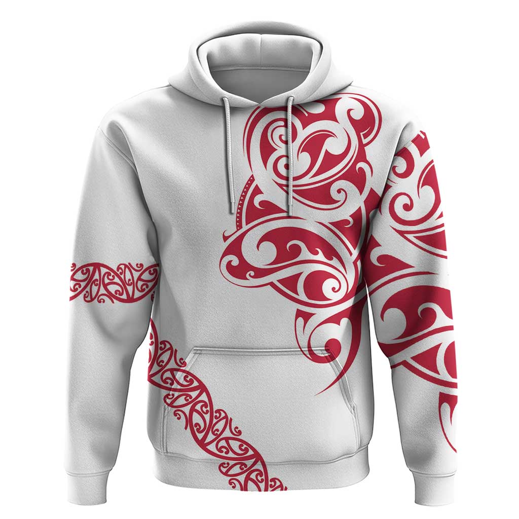 All White Maori Tribal Tattoo Personalised Hoodie Classic Red Polynesian Style - Polynesian Pride