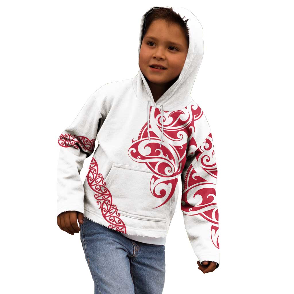 All White Maori Tribal Tattoo Personalised Kid Hoodie Classic Red Polynesian Style - Polynesian Pride