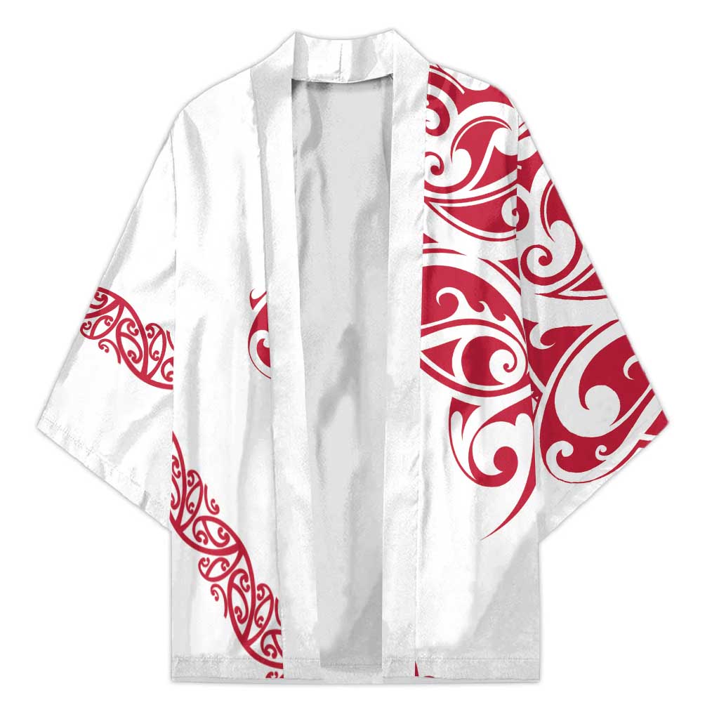 All White Maori Tribal Tattoo Personalised Kimono Classic Red Polynesian Style LT9 Unisex Red - Polynesian Pride