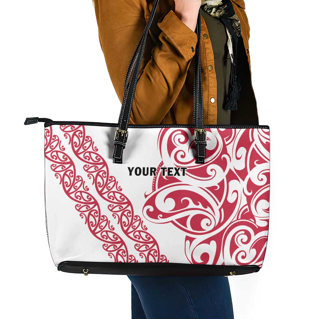 All White Maori Tribal Tattoo Personalised Leather Tote Bag Classic Red Polynesian Style - Polynesian Pride