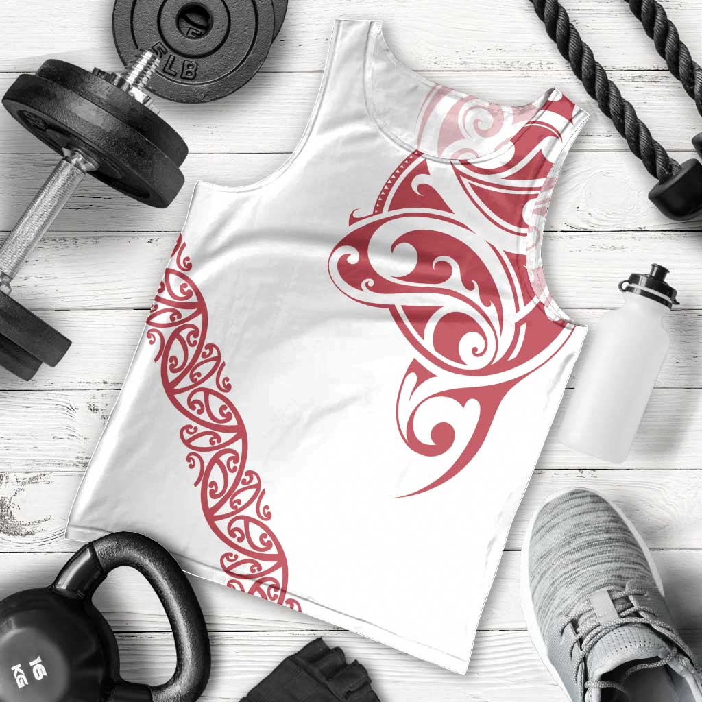 All White Maori Tribal Tattoo Personalised Men Tank Top Classic Red Polynesian Style - Polynesian Pride