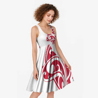 All White Maori Tribal Tattoo Personalised Midi Dress Classic Red Polynesian Style - Polynesian Pride
