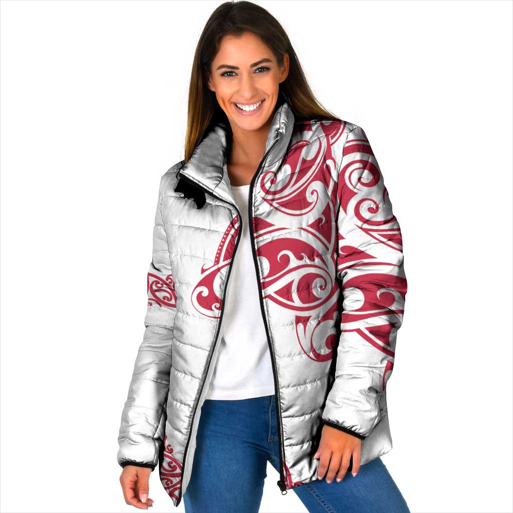 All White Maori Tribal Tattoo Personalised Padded Jacket Classic Red Polynesian Style - Polynesian Pride