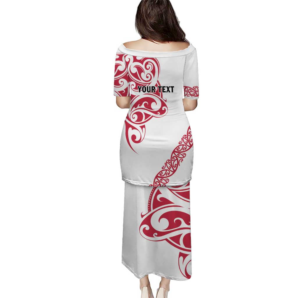 All White Maori Tribal Tattoo Personalised Puletasi Classic Red Polynesian Style - Polynesian Pride