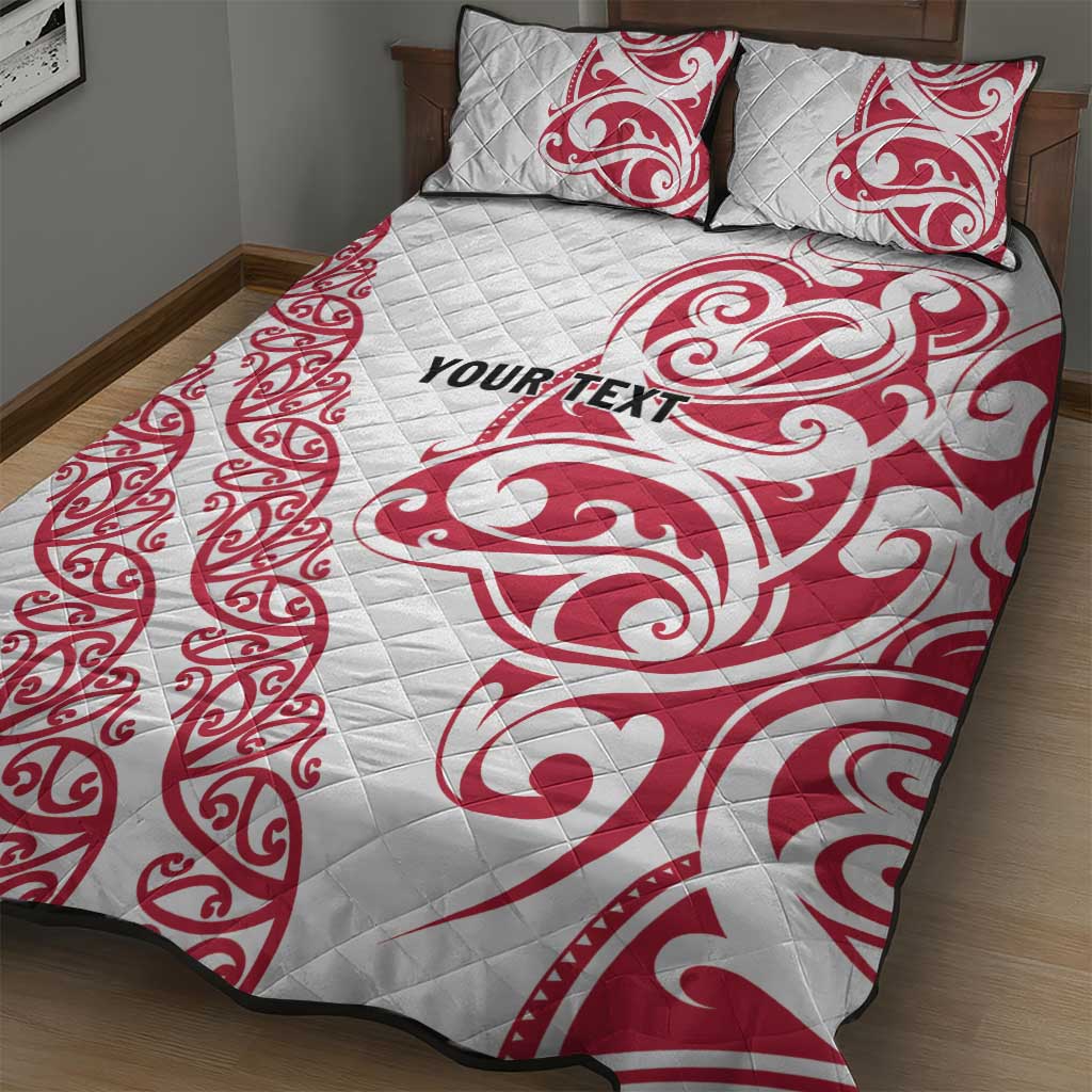 All White Maori Tribal Tattoo Personalised Quilt Bed Set Classic Red Polynesian Style - Polynesian Pride