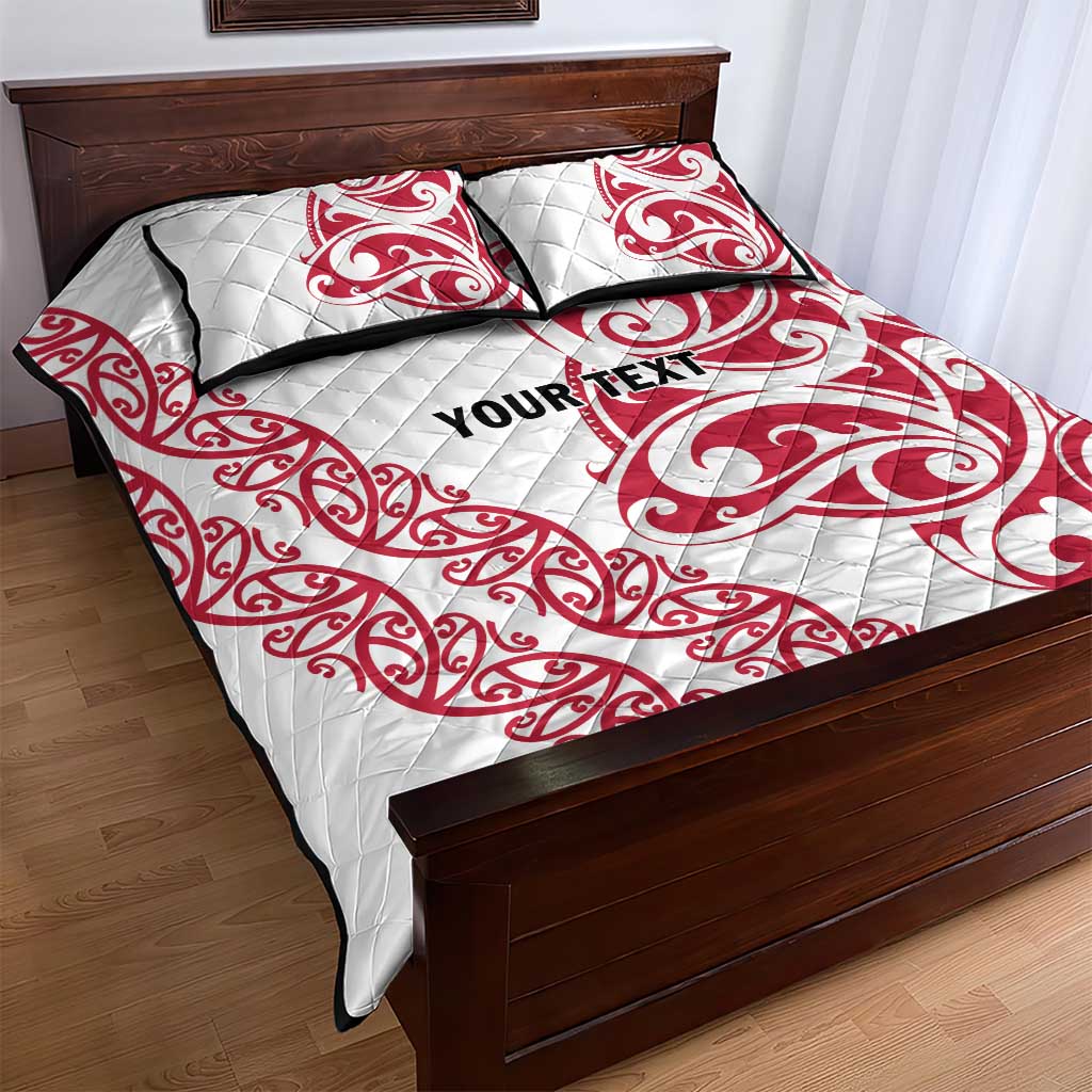 All White Maori Tribal Tattoo Personalised Quilt Bed Set Classic Red Polynesian Style - Polynesian Pride