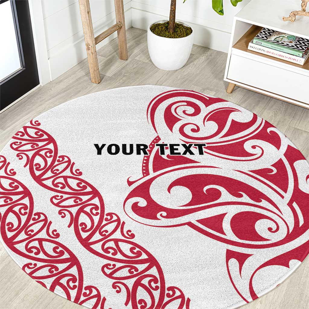 All White Maori Tribal Tattoo Personalised Round Carpet Classic Red Polynesian Style - Polynesian Pride