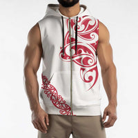 All White Maori Tribal Tattoo Personalised Sleeveless Zip Hoodie Classic Red Polynesian Style - Polynesian Pride