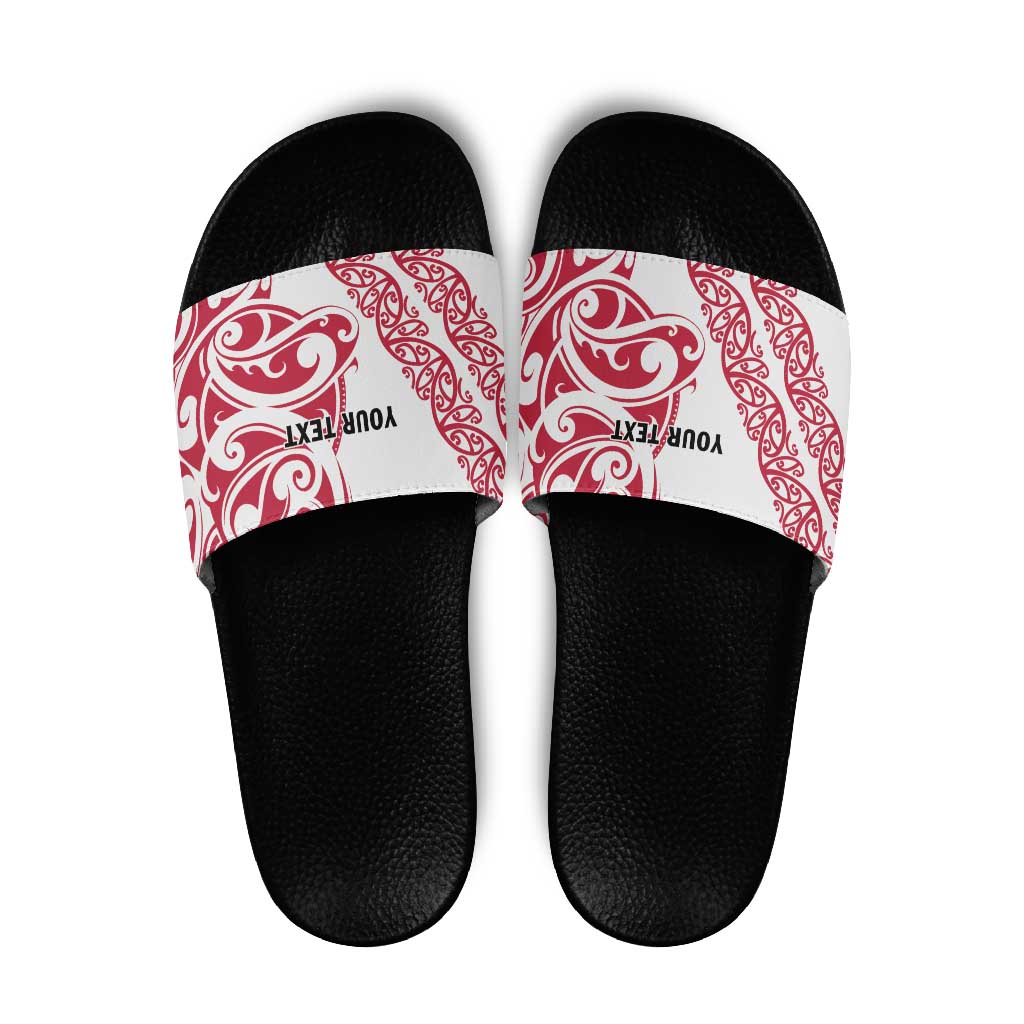 All White Maori Tribal Tattoo Personalised Slide Sandals Classic Red Polynesian Style - Polynesian Pride