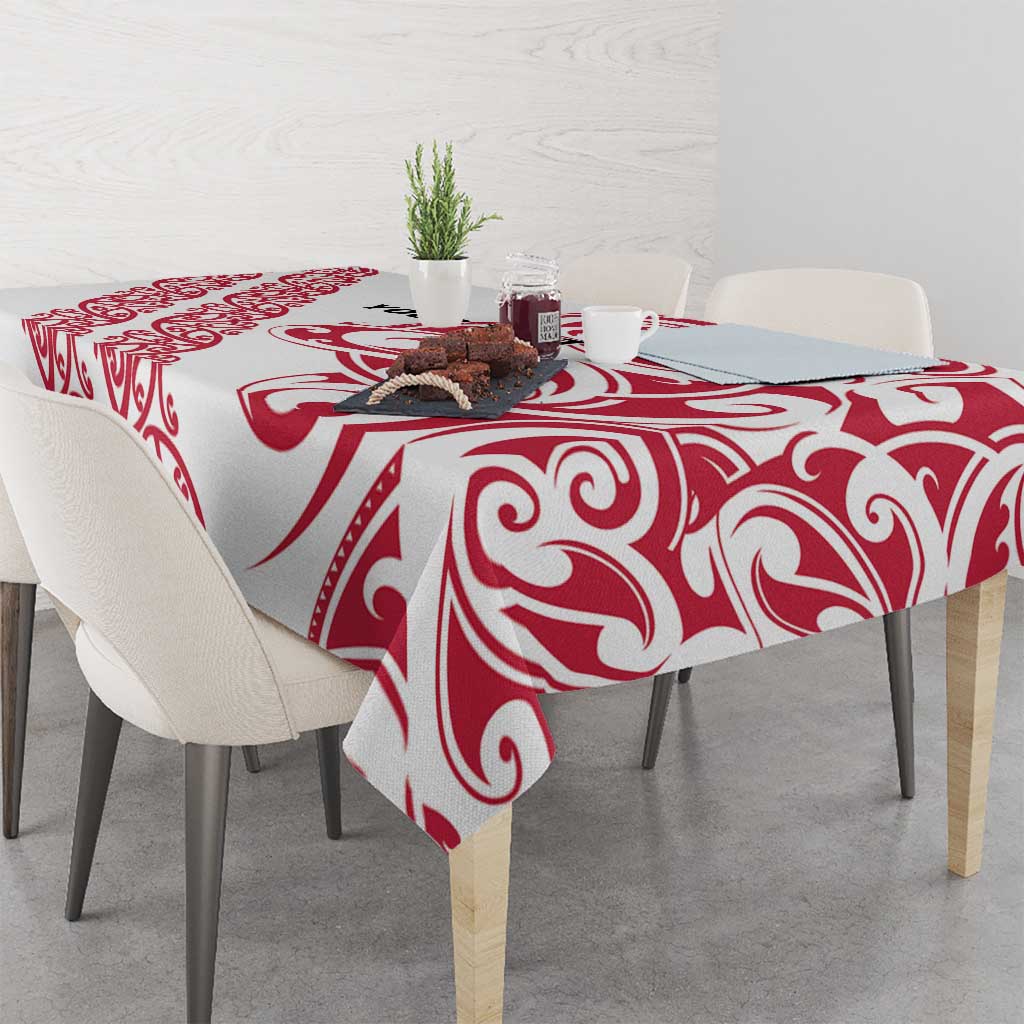 All White Maori Tribal Tattoo Personalised Tablecloth Classic Red Polynesian Style - Polynesian Pride