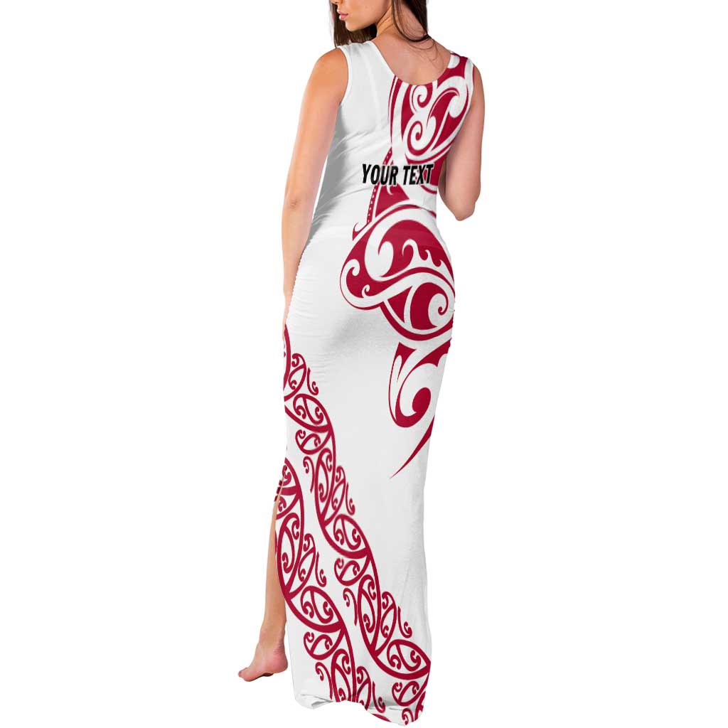 All White Maori Tribal Tattoo Personalised Tank Maxi Dress Classic Red Polynesian Style - Polynesian Pride