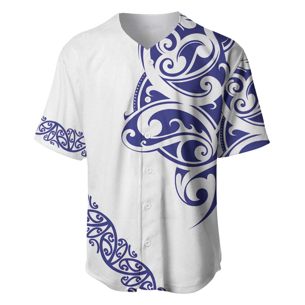 All White Maori Tribal Tattoo Personalised Baseball Jersey Dark Blue Polynesian Style - Polynesian Pride
