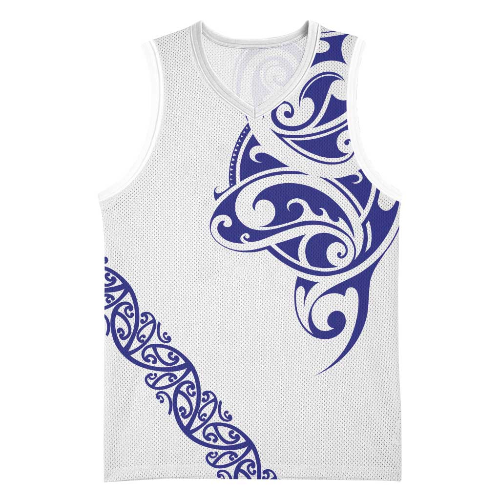 All White Maori Tribal Tattoo Personalised Basketball Jersey Dark Blue Polynesian Style LT9 Unisex Blue - Polynesian Pride