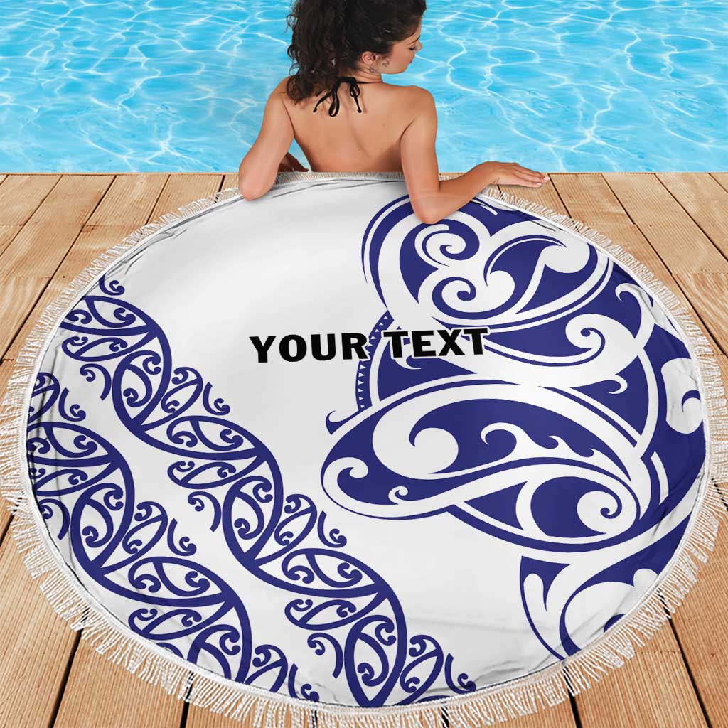 All White Maori Tribal Tattoo Personalised Beach Blanket Dark Blue Polynesian Style - Polynesian Pride