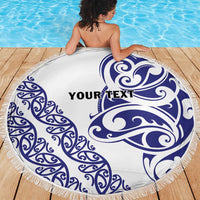 All White Maori Tribal Tattoo Personalised Beach Blanket Dark Blue Polynesian Style - Polynesian Pride