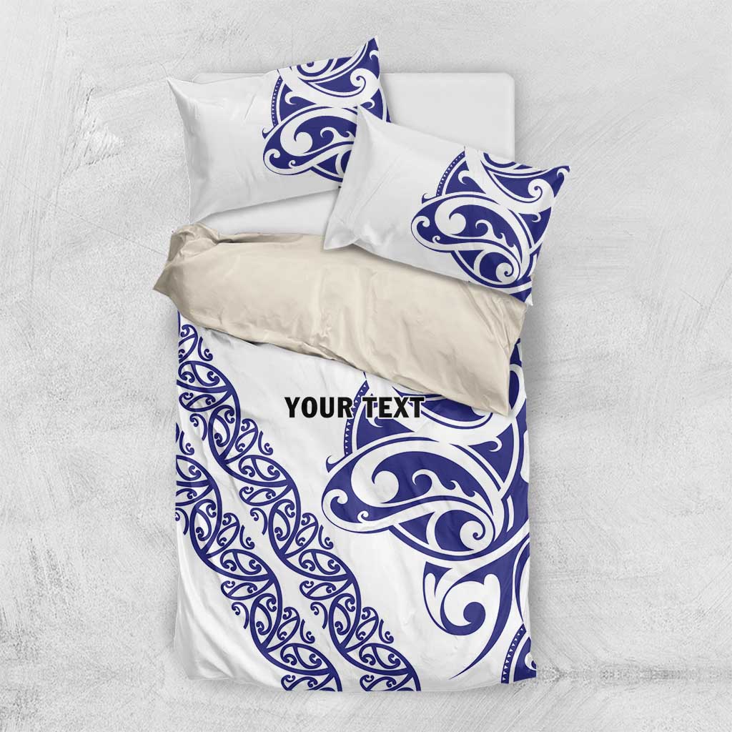 All White Maori Tribal Tattoo Personalised Bedding Set Dark Blue Polynesian Style - Polynesian Pride