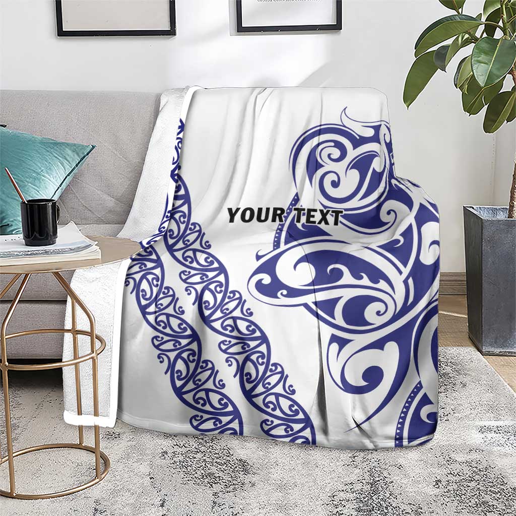 All White Maori Tribal Tattoo Personalised Blanket Dark Blue Polynesian Style - Polynesian Pride