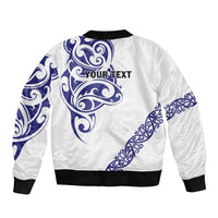 All White Maori Tribal Tattoo Personalised Bomber Jacket Dark Blue Polynesian Style LT9 - Polynesian Pride