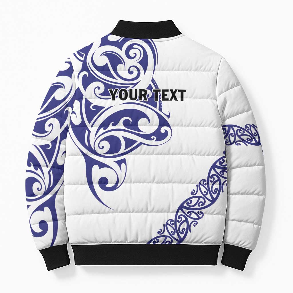 All White Maori Tribal Tattoo Personalised Bomber Puffer Jacket Dark Blue Polynesian Style LT9 - Polynesian Pride