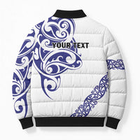 All White Maori Tribal Tattoo Personalised Bomber Puffer Jacket Dark Blue Polynesian Style LT9 - Polynesian Pride
