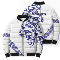 All White Maori Tribal Tattoo Personalised Bomber Puffer Jacket Dark Blue Polynesian Style LT9 - Polynesian Pride