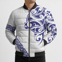 All White Maori Tribal Tattoo Personalised Bomber Puffer Jacket Dark Blue Polynesian Style LT9 - Polynesian Pride