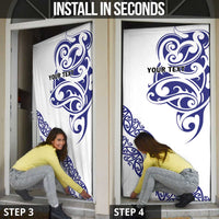 All White Maori Tribal Tattoo Personalised Door Cover Dark Blue Polynesian Style - Polynesian Pride