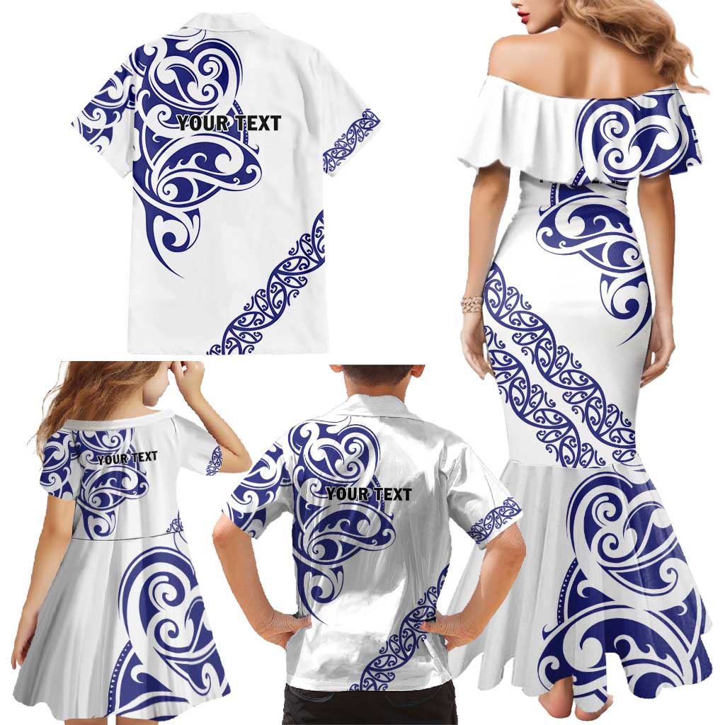 All White Maori Tribal Tattoo Personalised Family Matching Mermaid Dress and Hawaiian Shirt Dark Blue Polynesian Style - Polynesian Pride