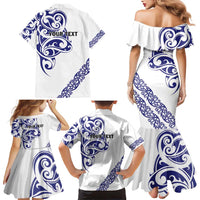All White Maori Tribal Tattoo Personalised Family Matching Mermaid Dress and Hawaiian Shirt Dark Blue Polynesian Style - Polynesian Pride