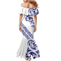 All White Maori Tribal Tattoo Personalised Family Matching Mermaid Dress and Hawaiian Shirt Dark Blue Polynesian Style - Polynesian Pride