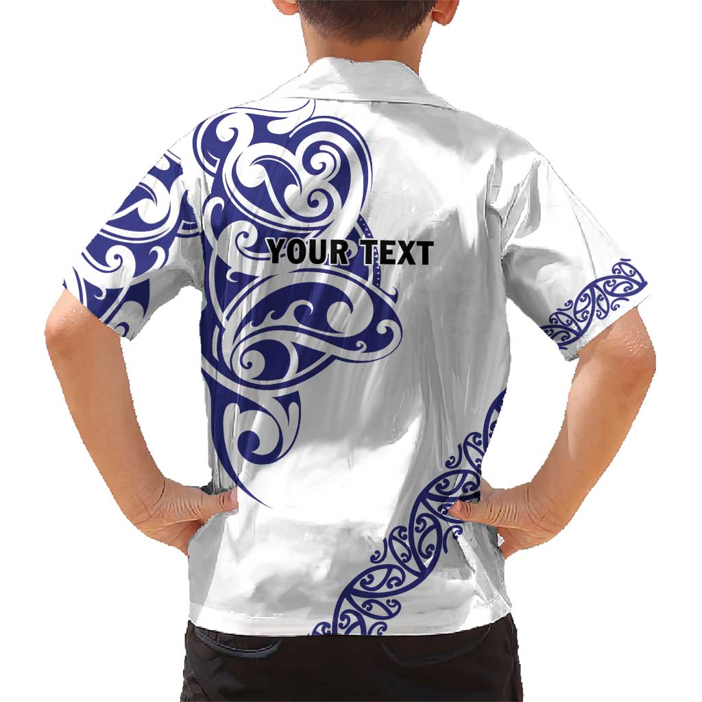 All White Maori Tribal Tattoo Personalised Family Matching Short Sleeve Bodycon Dress and Hawaiian Shirt Dark Blue Polynesian Style - Polynesian Pride