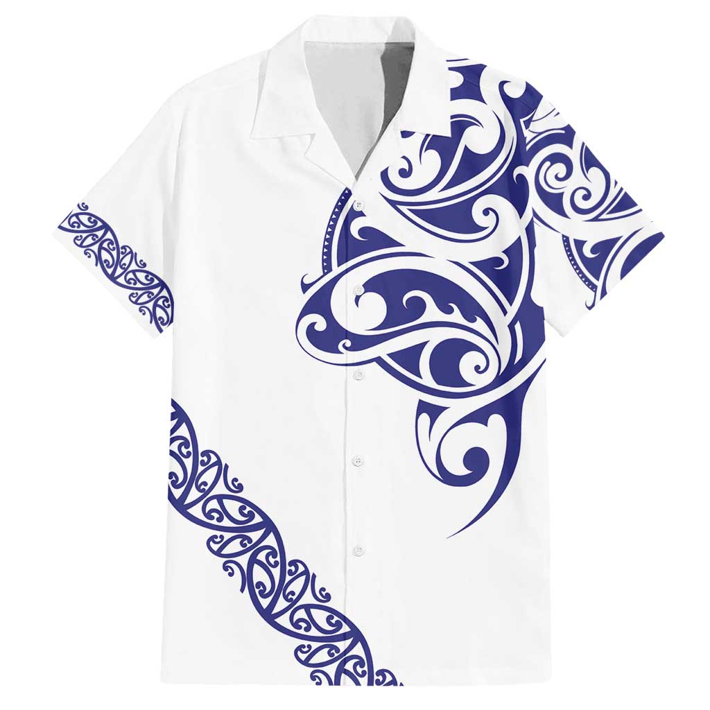 All White Maori Tribal Tattoo Personalised Family Matching Tank Maxi Dress and Hawaiian Shirt Dark Blue Polynesian Style - Polynesian Pride