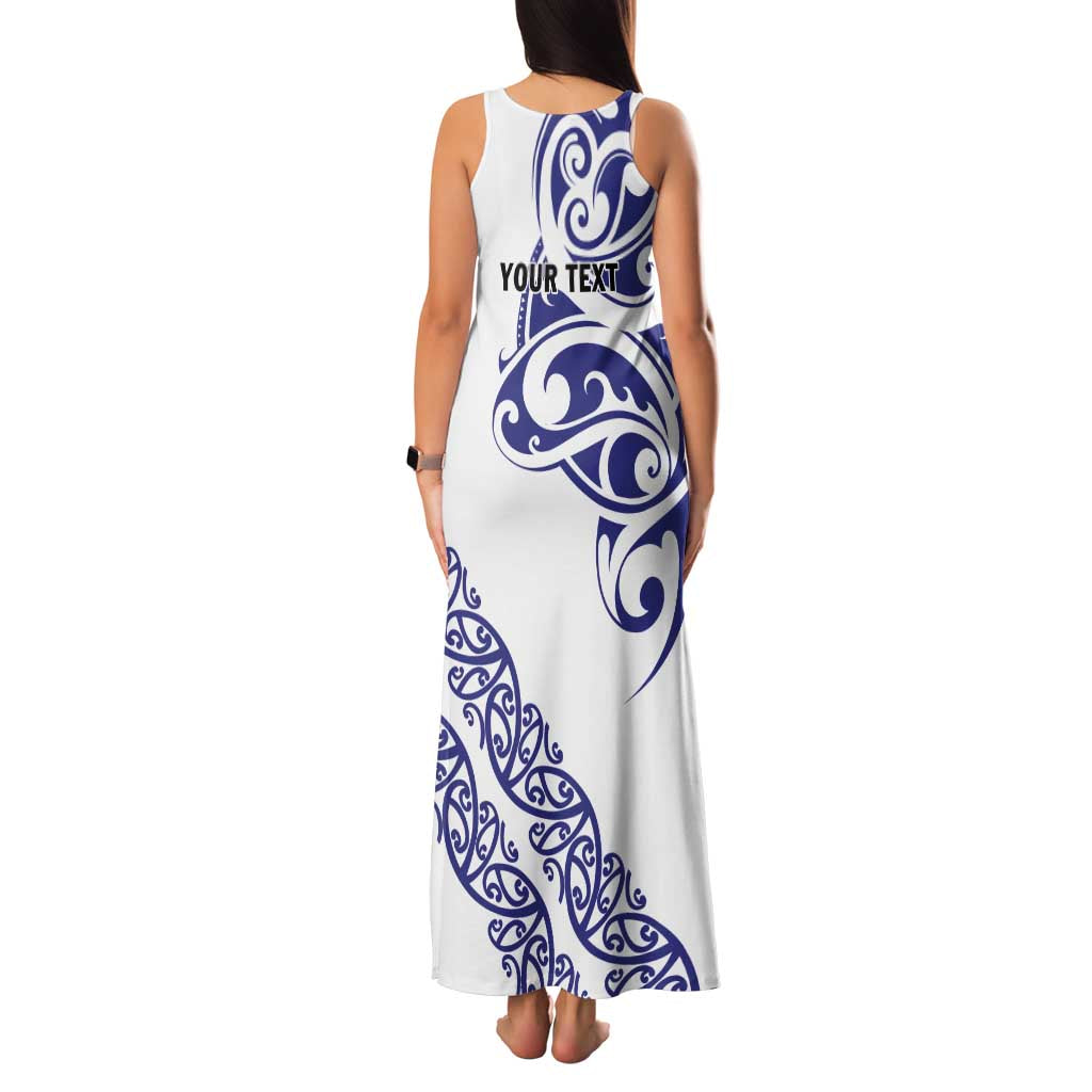 All White Maori Tribal Tattoo Personalised Family Matching Tank Maxi Dress and Hawaiian Shirt Dark Blue Polynesian Style - Polynesian Pride