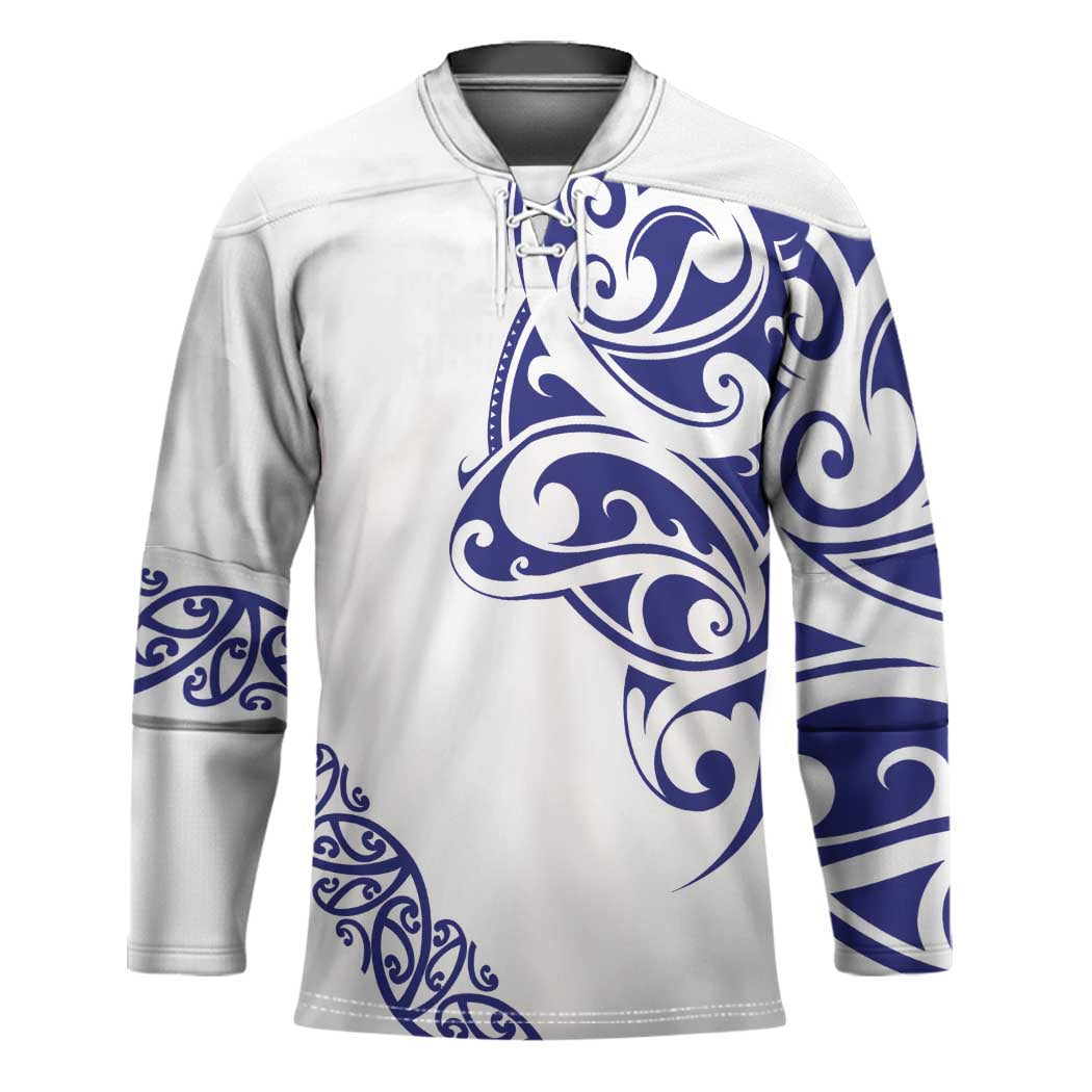All White Maori Tribal Tattoo Personalised Hockey Jersey Dark Blue Polynesian Style LT9 Unisex Blue - Polynesian Pride