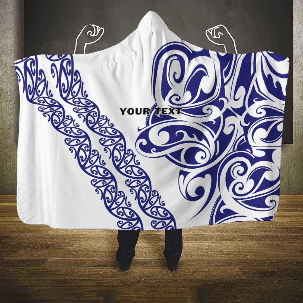 All White Maori Tribal Tattoo Personalised Hooded Blanket Dark Blue Polynesian Style - Polynesian Pride