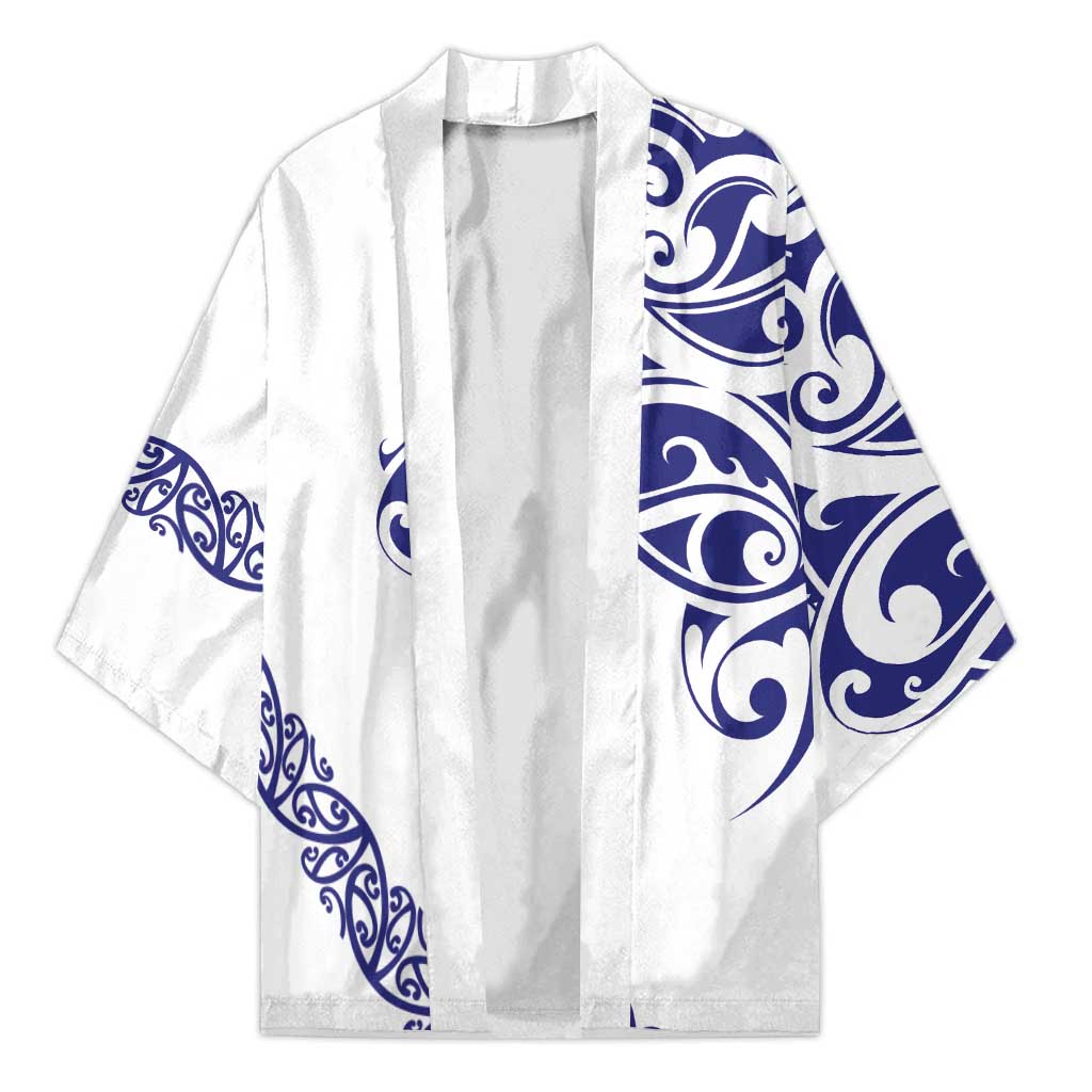 All White Maori Tribal Tattoo Personalised Kimono Dark Blue Polynesian Style LT9 Unisex Blue - Polynesian Pride