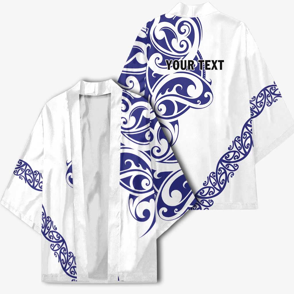 All White Maori Tribal Tattoo Personalised Kimono Dark Blue Polynesian Style LT9 - Polynesian Pride