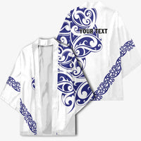 All White Maori Tribal Tattoo Personalised Kimono Dark Blue Polynesian Style LT9 - Polynesian Pride