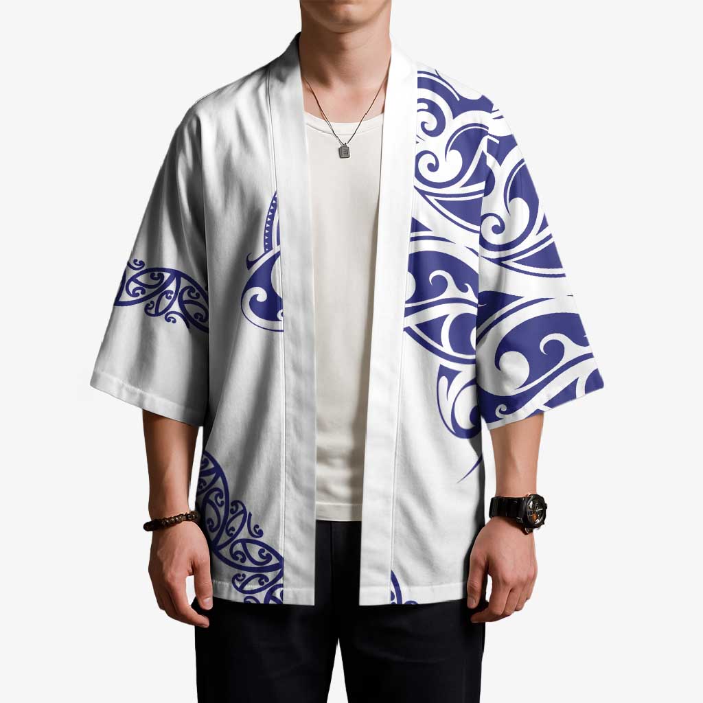 All White Maori Tribal Tattoo Personalised Kimono Dark Blue Polynesian Style LT9 - Polynesian Pride