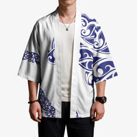 All White Maori Tribal Tattoo Personalised Kimono Dark Blue Polynesian Style LT9 - Polynesian Pride