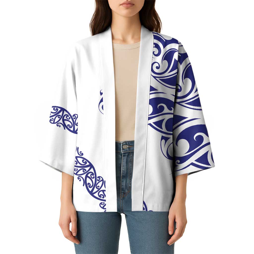 All White Maori Tribal Tattoo Personalised Kimono Dark Blue Polynesian Style LT9 - Polynesian Pride