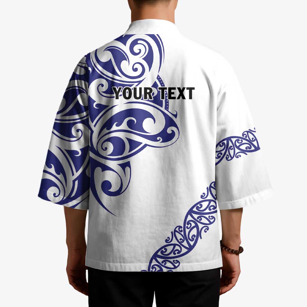 All White Maori Tribal Tattoo Personalised Kimono Dark Blue Polynesian Style LT9 - Polynesian Pride