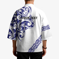 All White Maori Tribal Tattoo Personalised Kimono Dark Blue Polynesian Style LT9 - Polynesian Pride