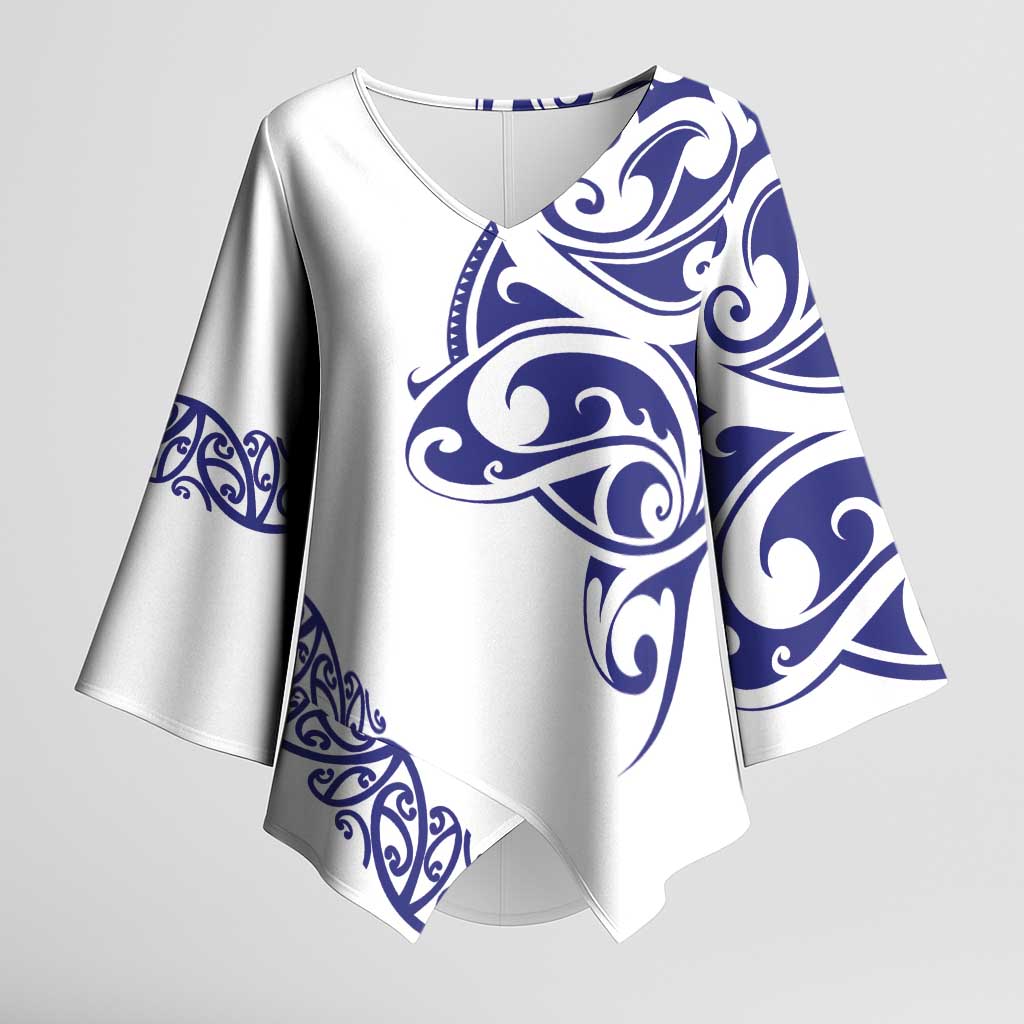 All White Maori Tribal Tattoo Personalised Kimono Sleeve Blouse Dark Blue Polynesian Style - Polynesian Pride