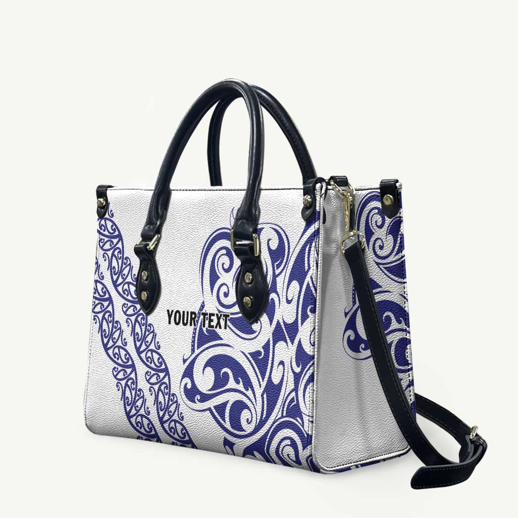 All White Maori Tribal Tattoo Personalised Leather Bag Dark Blue Polynesian Style - Polynesian Pride