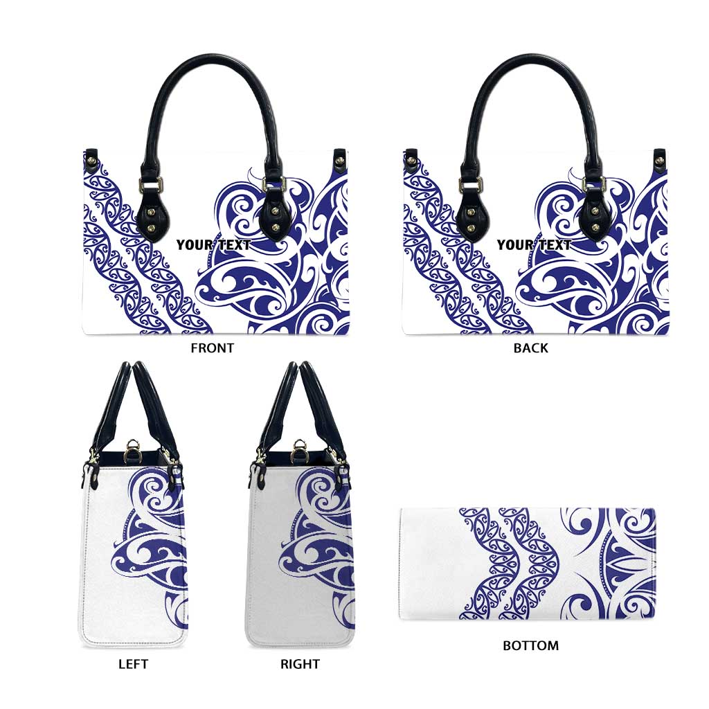 All White Maori Tribal Tattoo Personalised Leather Bag Dark Blue Polynesian Style - Polynesian Pride