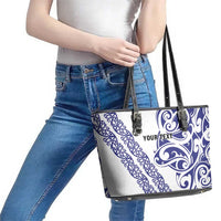 All White Maori Tribal Tattoo Personalised Leather Tote Bag Dark Blue Polynesian Style - Polynesian Pride